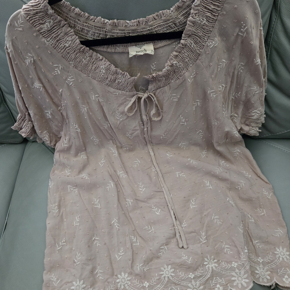 Gray Ruched Tie Front Short Sleeve Blouse
